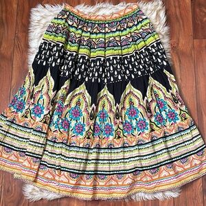 Soft Surroundings Black Maxi Skirt with Neon Floral Print